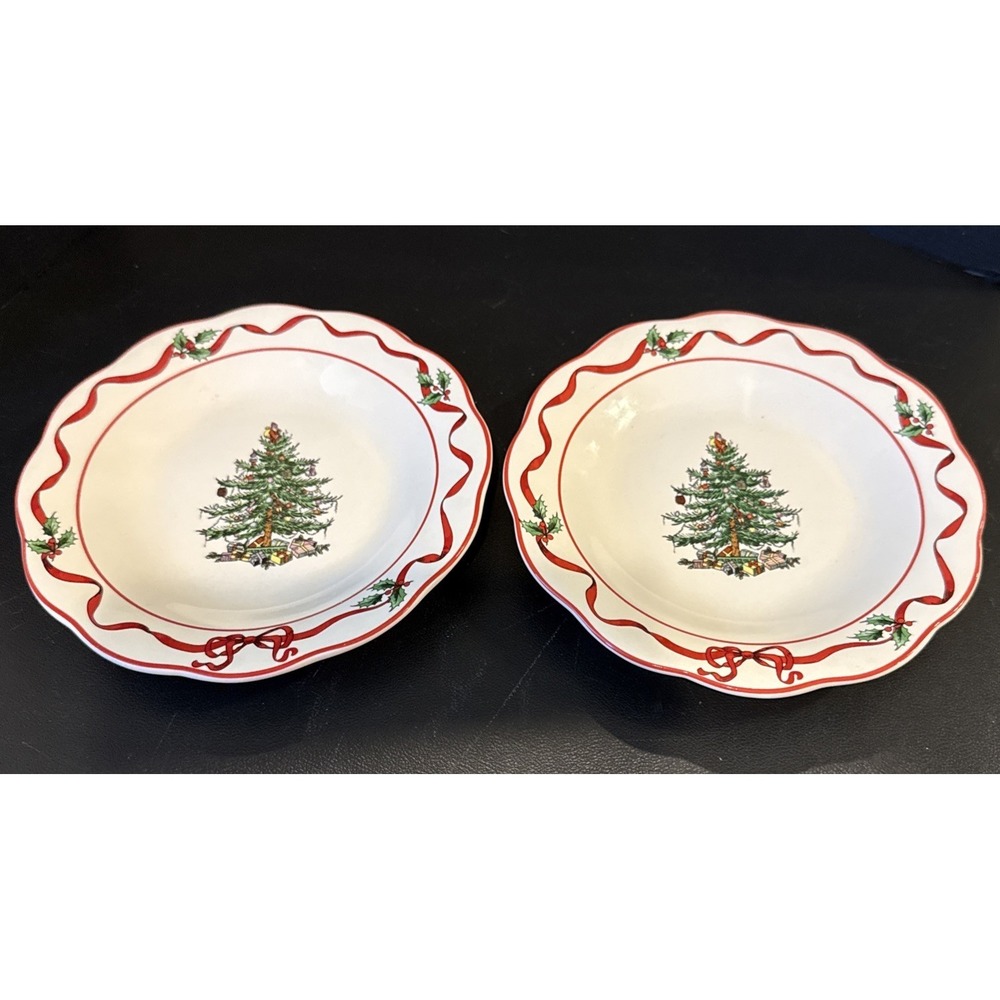 Spode Christmas Tree Sculpted Hostess Plate Plates Set Of‎ 2 NEW
